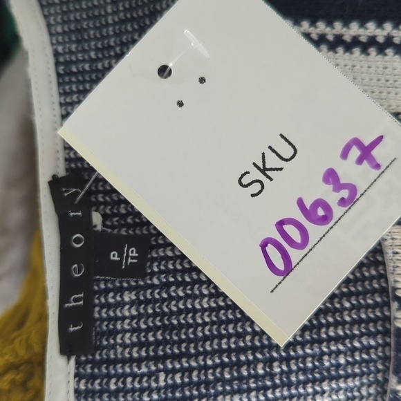 Theory Striped Knit Tank Top Blue White S retro casual folk art cottagecore - Picture 4 of 4